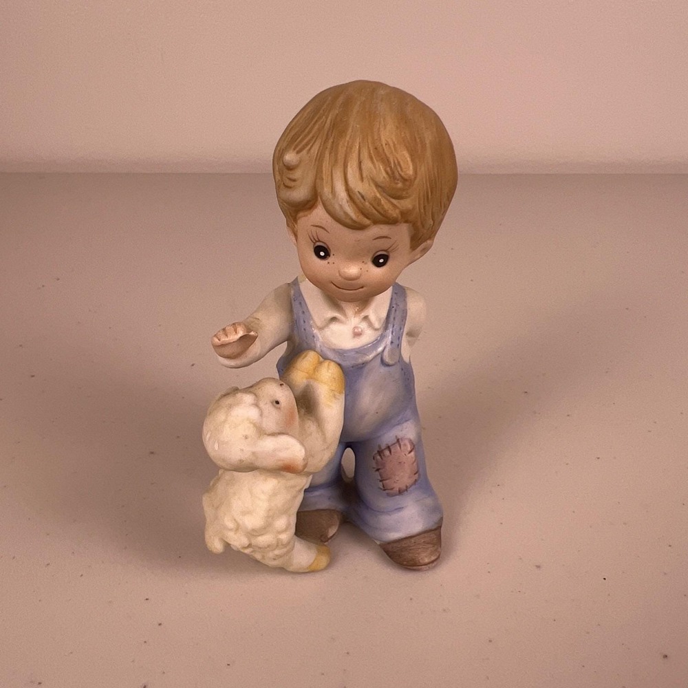 Vintage Homco #1449‎ Farm Boy w/Lamb Porcelain Figure
